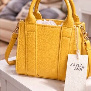 Kayla + Ava Yellow Mini Pebbled Satchel with Detachable Strap